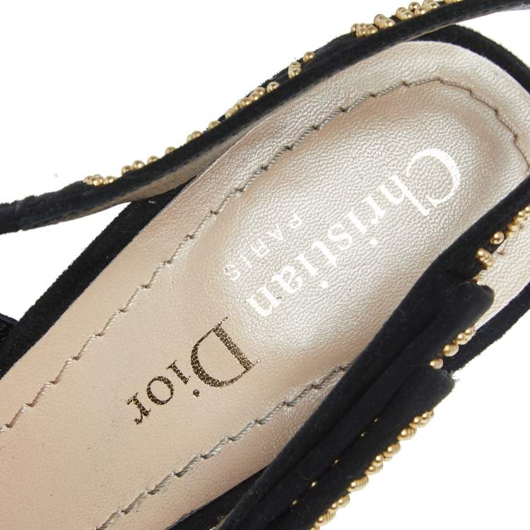 Pre Owned Dior Black Net And Suede J'adior Slingback Sandals Size 36.5