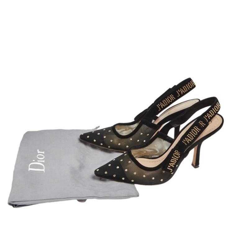Pre Owned Dior Black Net And Suede J'adior Slingback Sandals Size 36.5