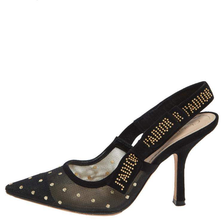 Pre Owned Dior Black Net And Suede J'adior Slingback Sandals Size 36.5