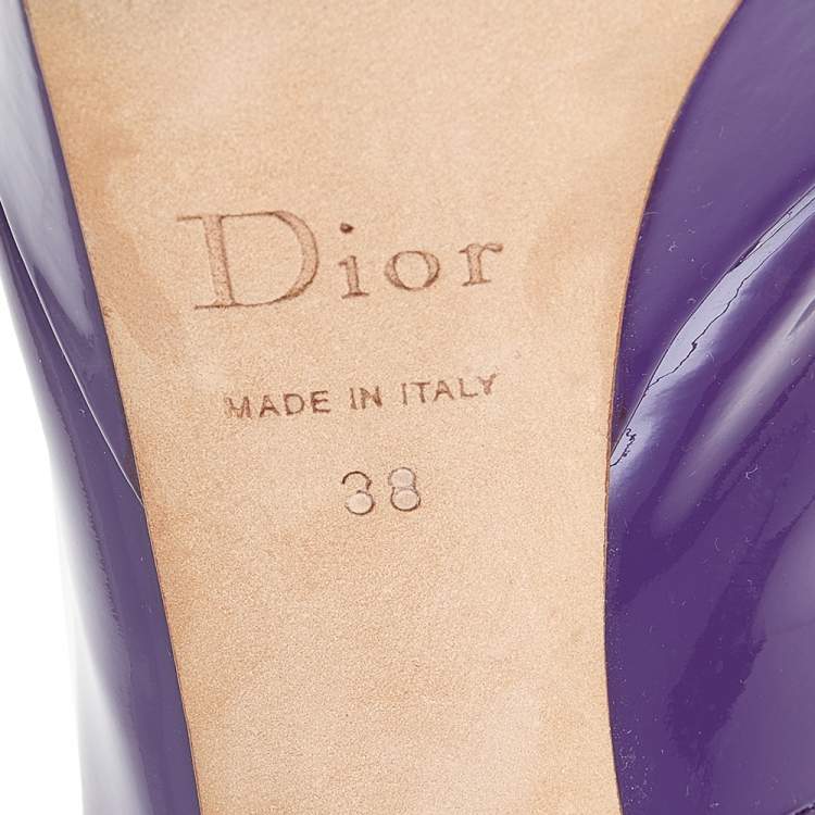 Pre Owned Christian Dior Purple Patent Leather Miss Dior Peep Toe Platform Pumps Size 38