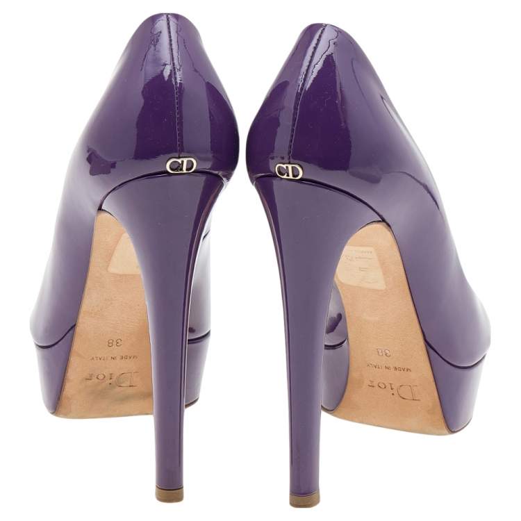 Pre Owned Christian Dior Purple Patent Leather Miss Dior Peep Toe Platform Pumps Size 38