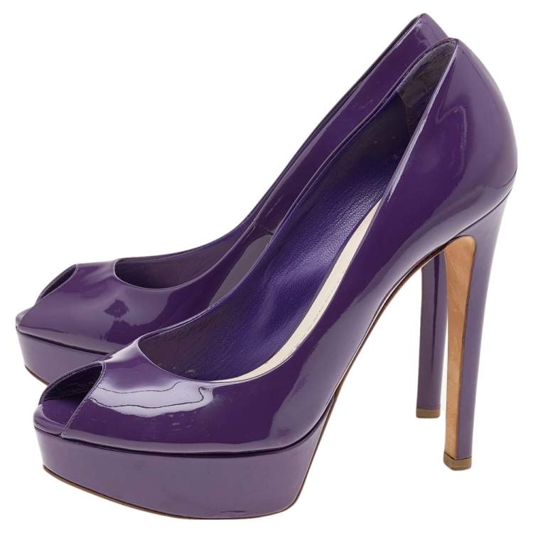 Pre Owned Christian Dior Purple Patent Leather Miss Dior Peep Toe Platform Pumps Size 38
