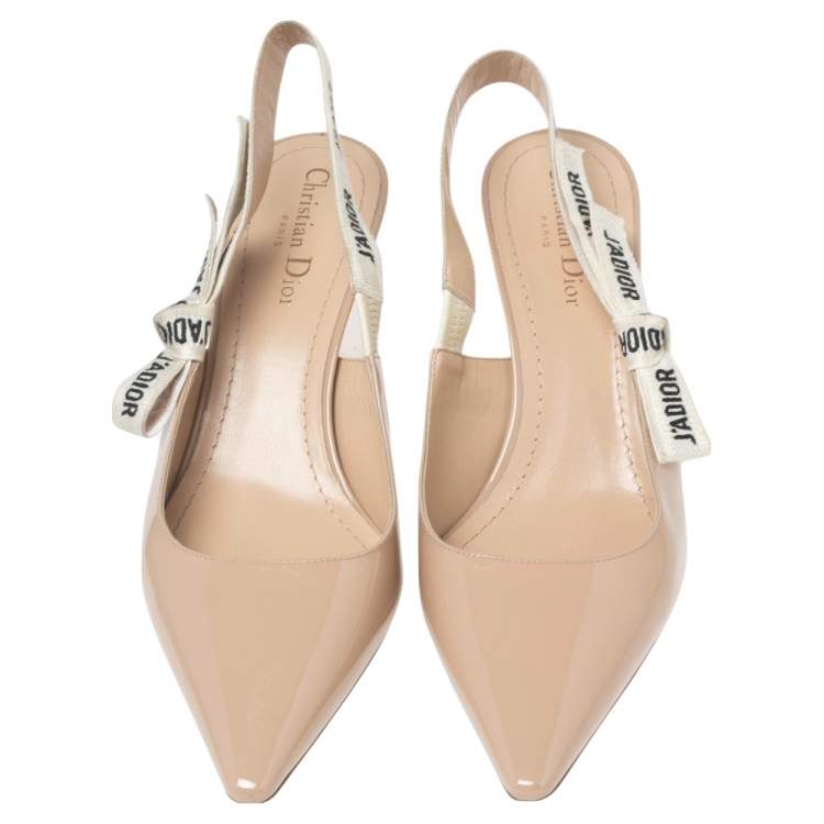 Pre Owned Dior Beige Patent Leather J'adior Slingback Sandals Size 40.5