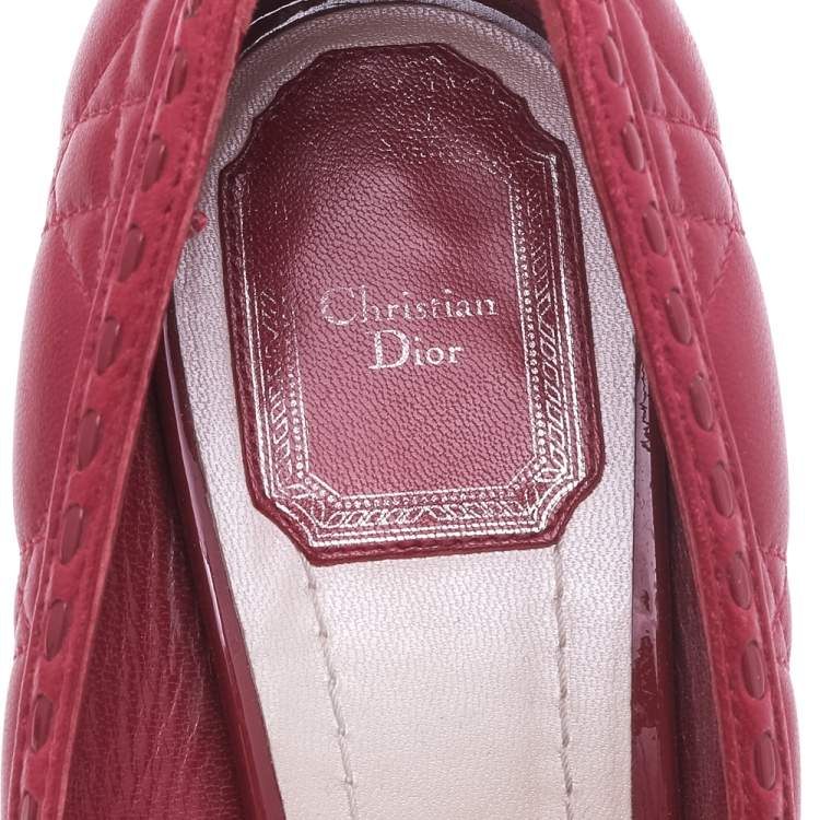 Pre Owned Dior Red Cannage Leather And Patent Leather Bow Peep Toe Pumps Size 38.5