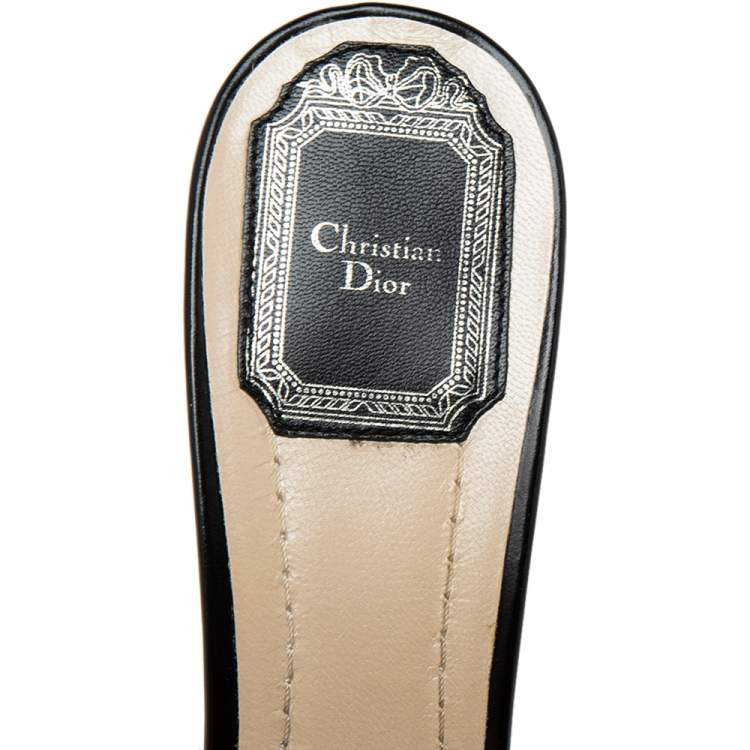 Pre Owned Dior Black Leather Cannage Laser Cut Bow Slide Sandals Size 38.5