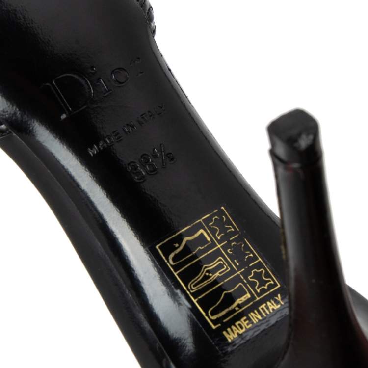 Pre Owned Dior Black Leather Cannage Laser Cut Bow Slide Sandals Size 38.5
