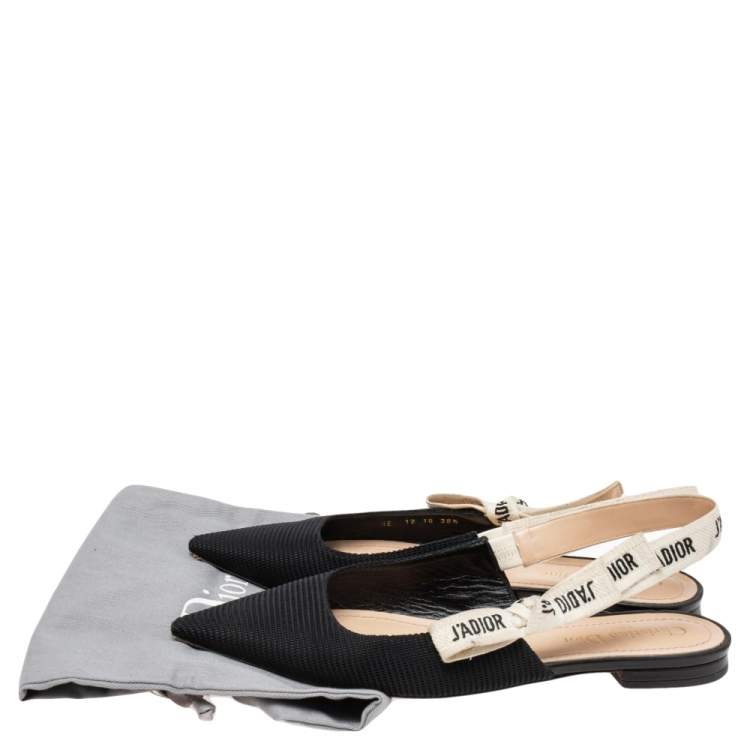 Pre Owned Dior Black Fabric J'Adior Slingback Flats Size 38.5