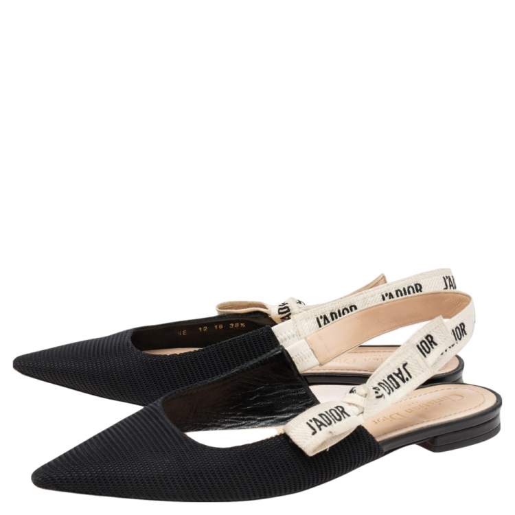 Pre Owned Dior Black Fabric J'Adior Slingback Flats Size 38.5