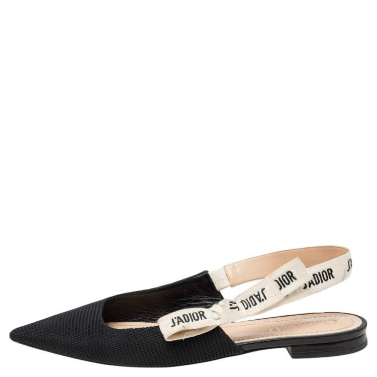Pre Owned Dior Black Fabric J'Adior Slingback Flats Size 38.5