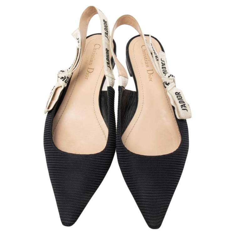 Pre Owned Dior Black Fabric J'Adior Slingback Flats Size 38.5