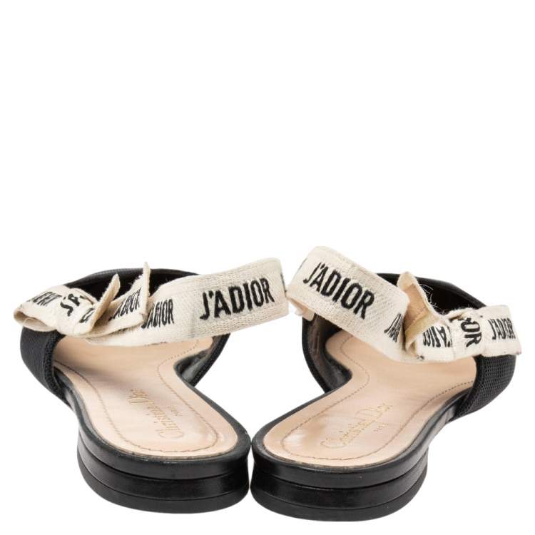 Pre Owned Dior Black Fabric J'Adior Slingback Flats Size 38.5