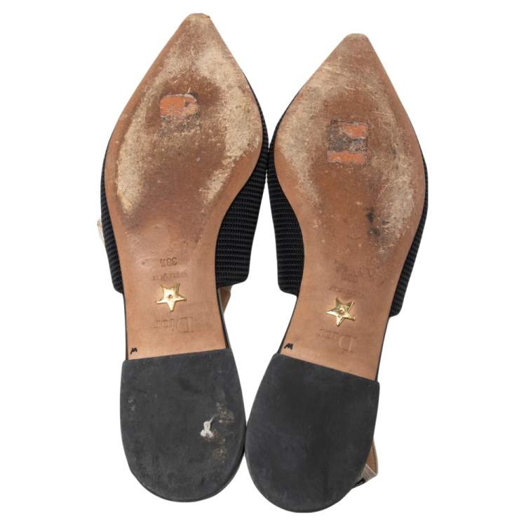 Pre Owned Dior Black Fabric J'Adior Slingback Flats Size 38.5