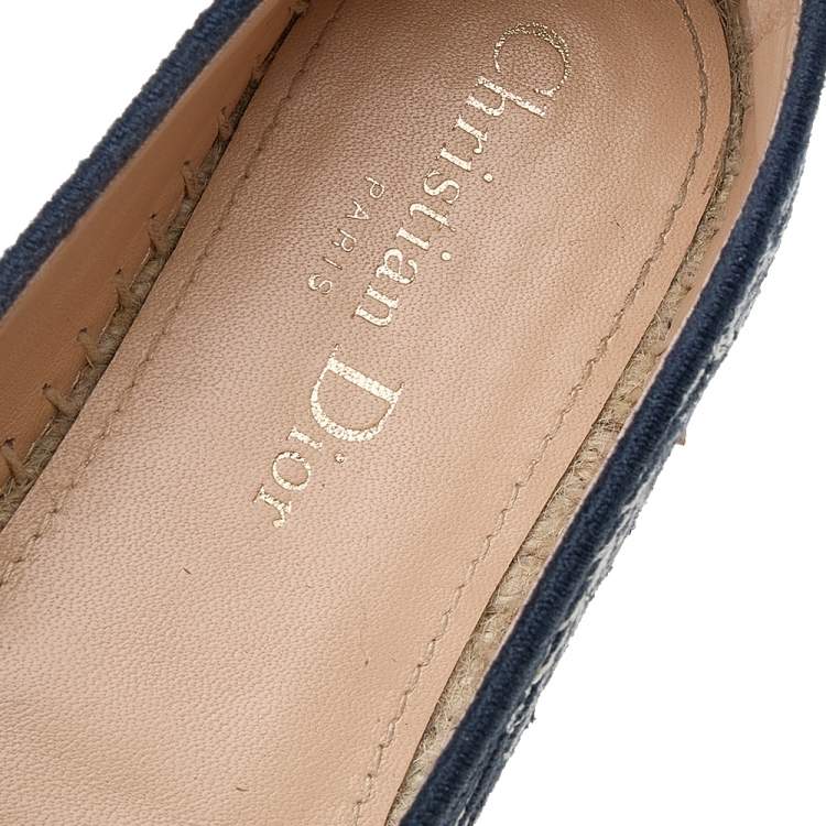 مملوكة مسبقًا Dior Blue/Beige Canvas Granville Espadrille Flats Size 36.5