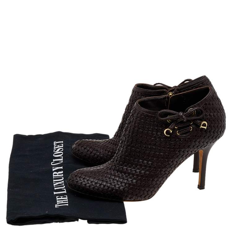 Pre Owned Dior Brown Leather Ankle Length Boots Size 38