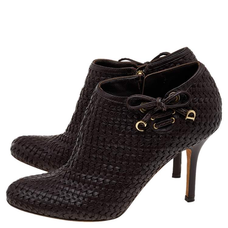 Pre Owned Dior Brown Leather Ankle Length Boots Size 38