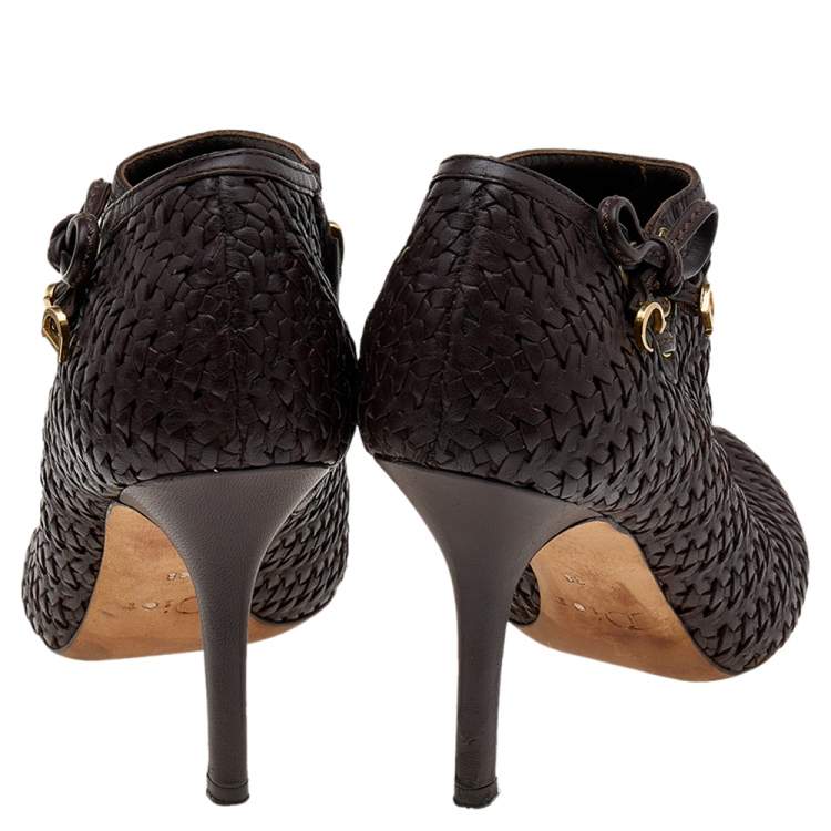 Pre Owned Dior Brown Leather Ankle Length Boots Size 38