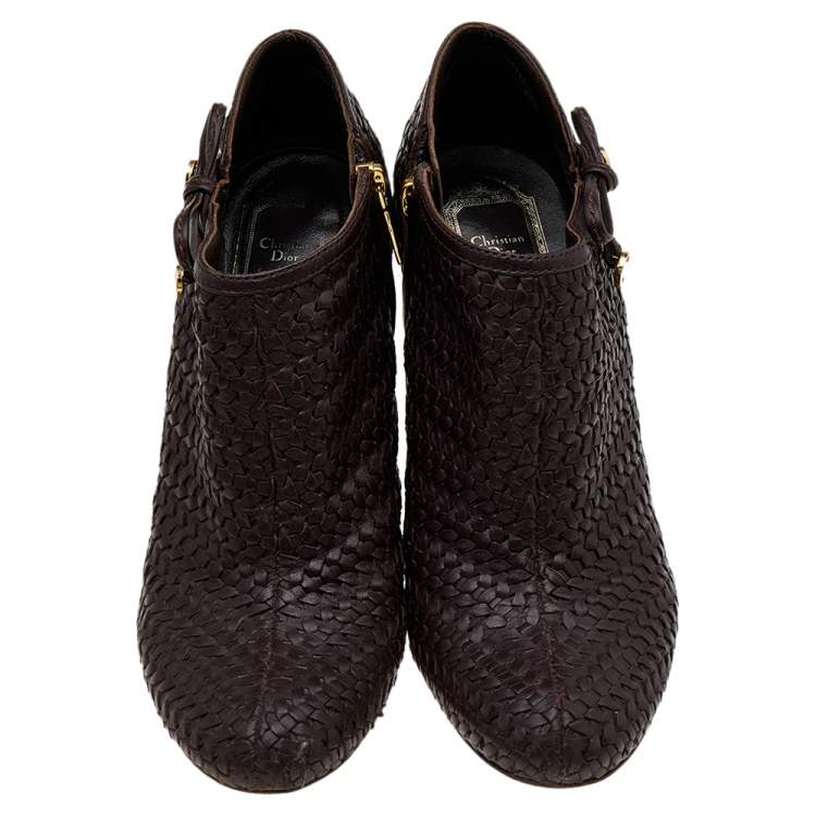 Pre Owned Dior Brown Leather Ankle Length Boots Size 38
