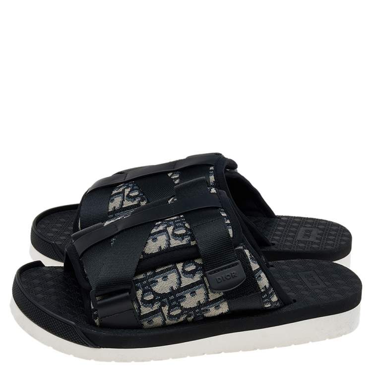 Pre Owned Dior Black/Beige Canvas Slide Sandals Size 40