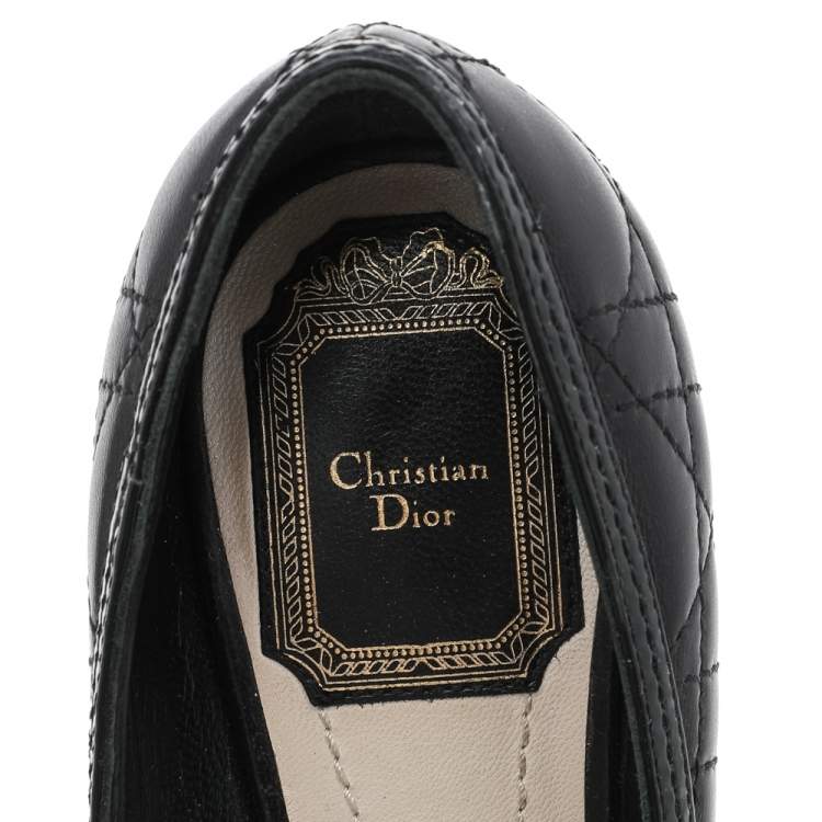 Pre Owned Dior Black Cannage Leather And Patent Leather Bow Peep Toe Platform Pumps Size 35