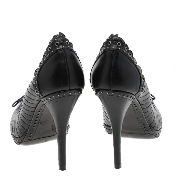 Pre Owned Dior Black Leather Muse Peep Toe Pumps Size 38