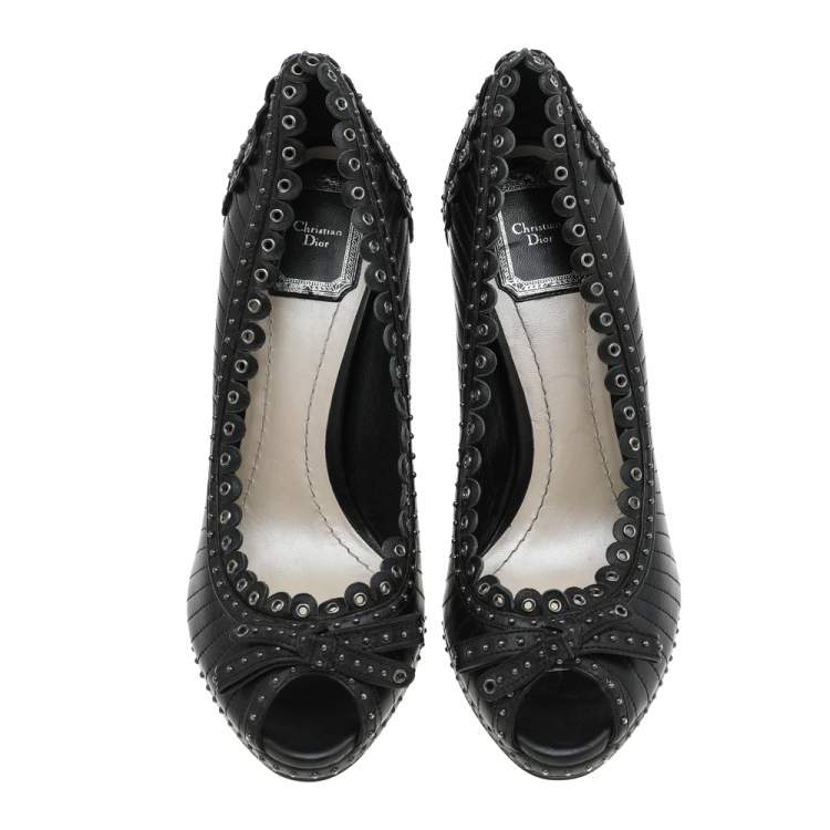 Pre Owned Dior Black Leather Muse Peep Toe Pumps Size 38