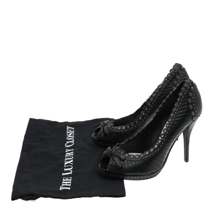 Pre Owned Dior Black Leather Muse Peep Toe Pumps Size 38