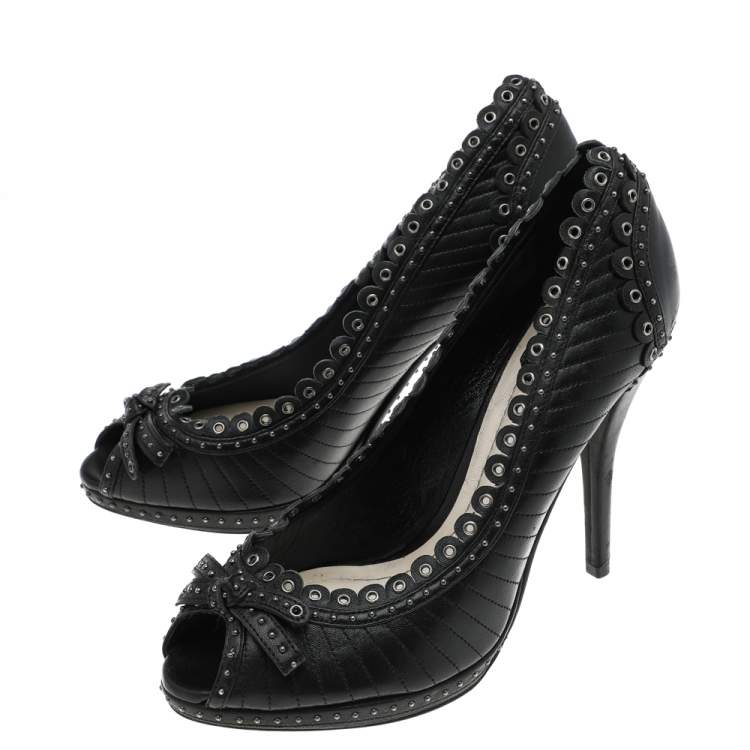 Pre Owned Dior Black Leather Muse Peep Toe Pumps Size 38