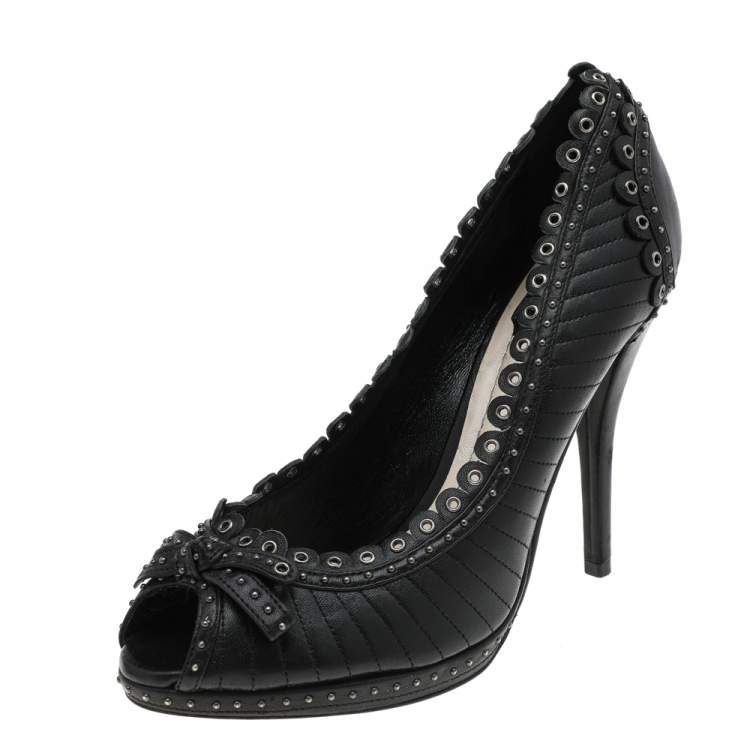 Pre Owned Dior Black Leather Muse Peep Toe Pumps Size 38