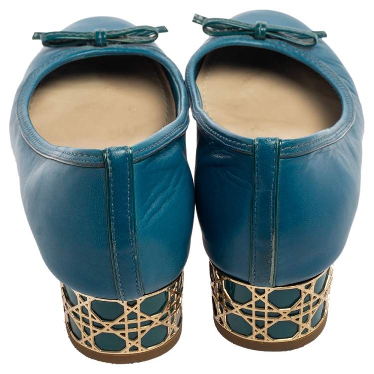Pre Owned Dior Blue Leather Cannage Heel Ballet Flats Size 41