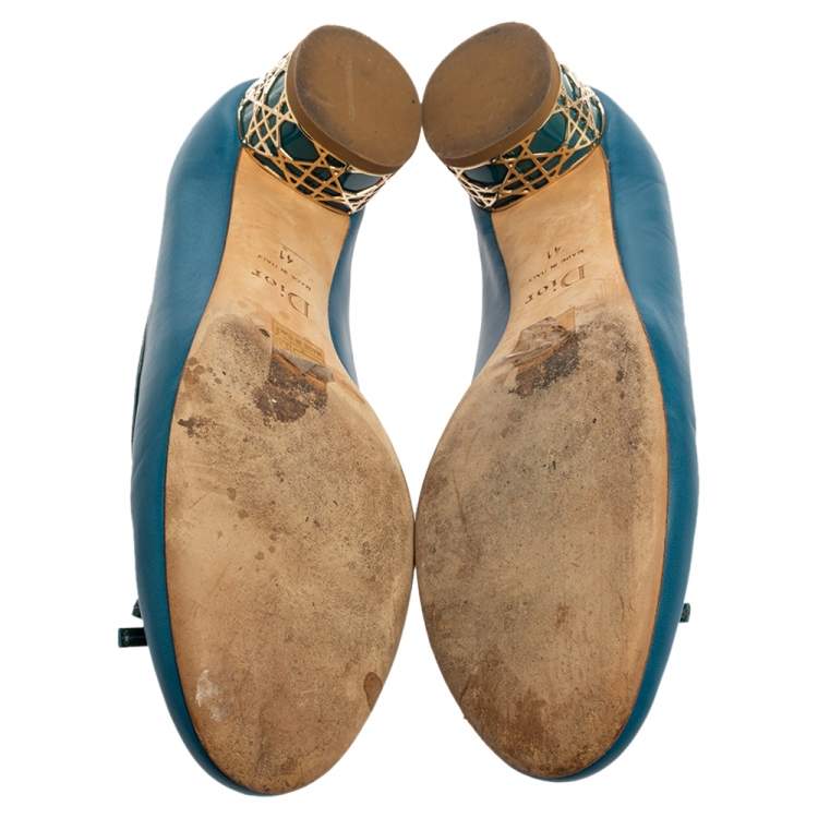 Pre Owned Dior Blue Leather Cannage Heel Ballet Flats Size 41
