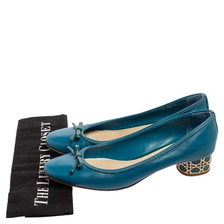 Pre Owned Dior Blue Leather Cannage Heel Ballet Flats Size 41