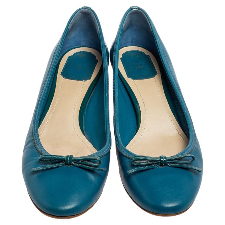 Pre Owned Dior Blue Leather Cannage Heel Ballet Flats Size 41