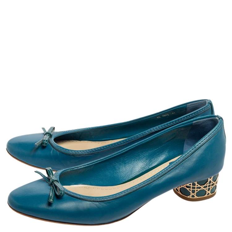 Pre Owned Dior Blue Leather Cannage Heel Ballet Flats Size 41
