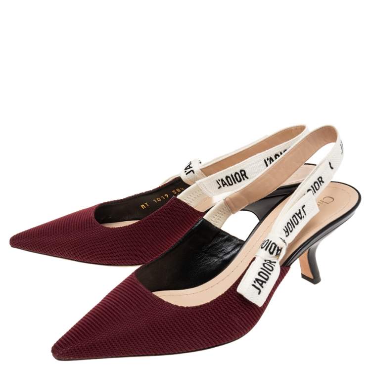 Pre Owned  Dior Burgundy Technical Fabric J'adior Slingback Pumps Size 38.5