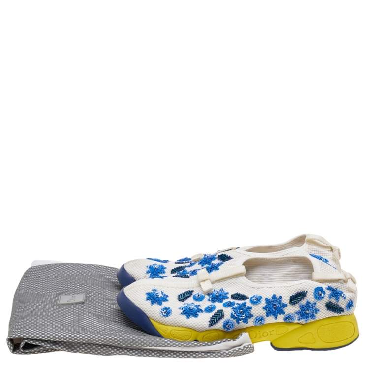 Pre Owned Dior White Mesh Fusion Floral Sequins Embellished Slip On Sneakers Size 37