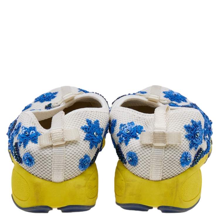 Pre Owned Dior White Mesh Fusion Floral Sequins Embellished Slip On Sneakers Size 37