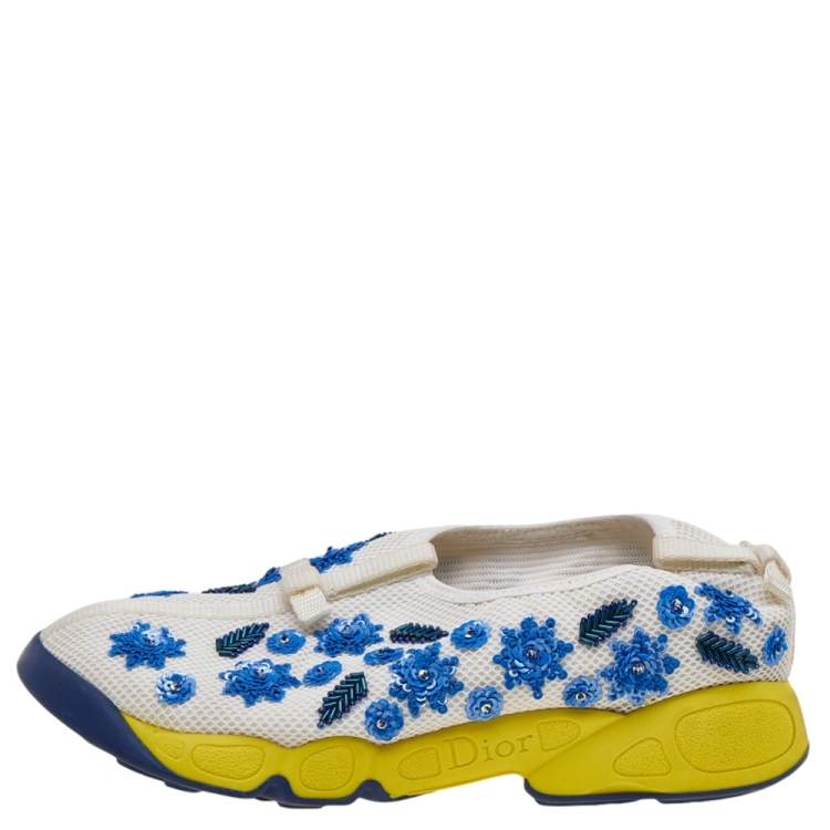 Pre Owned Dior White Mesh Fusion Floral Sequins Embellished Slip On Sneakers Size 37