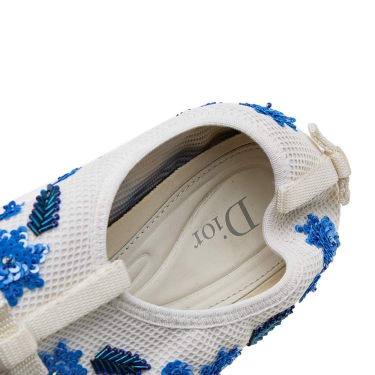 Pre Owned Dior White Mesh Fusion Floral Sequins Embellished Slip On Sneakers Size 37