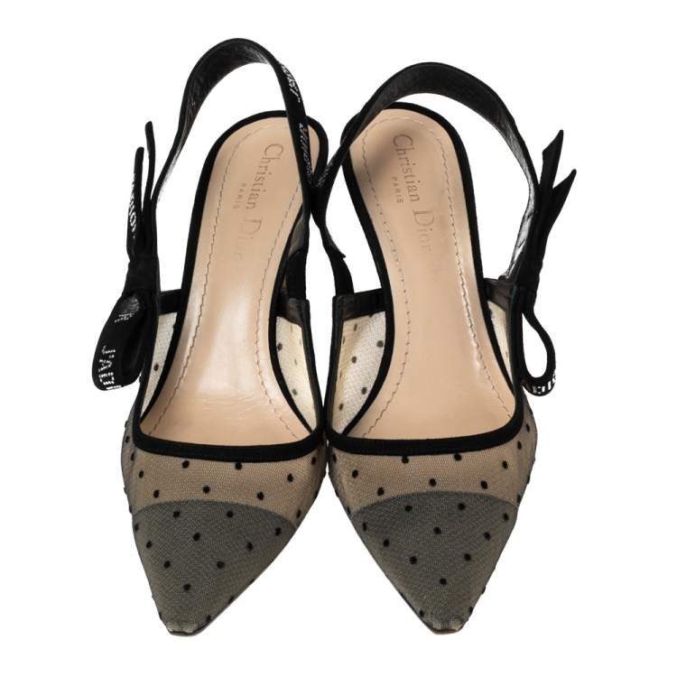 Pre Owned Dior Black/Beige Mesh and Suede J'Adior Slingback Pumps Size 39