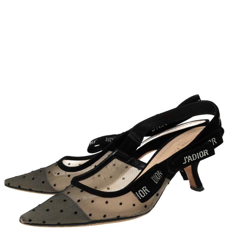 Pre Owned Dior Black/Beige Mesh and Suede J'Adior Slingback Pumps Size 39