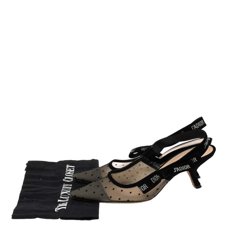 Pre Owned Dior Black/Beige Mesh and Suede J'Adior Slingback Pumps Size 39