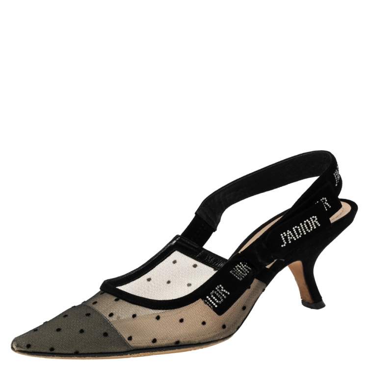 Pre Owned Dior Black/Beige Mesh and Suede J'Adior Slingback Pumps Size 39