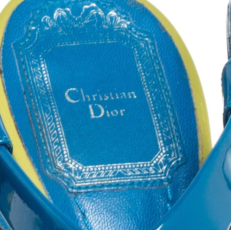 Pre Owned Dior Multicolor Patent Leather Cross Strap Slingback Platform Sandals Size 38