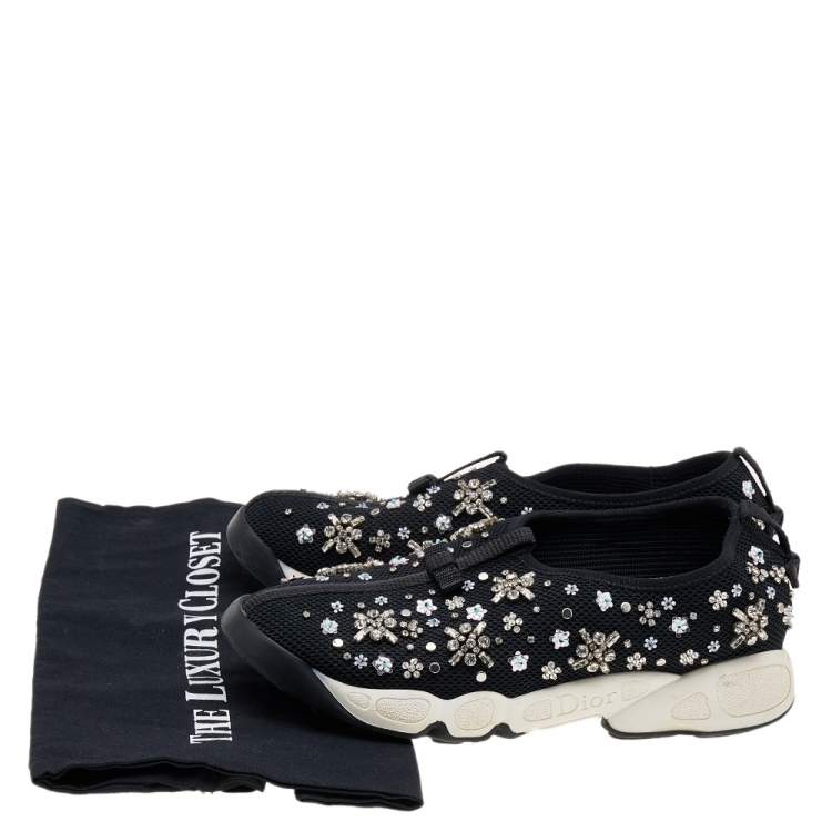 Pre Owned Dior Black Mesh Fusion Embellished Slip On Sneakers Size 38.5