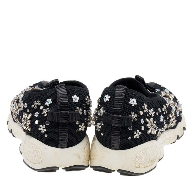 Pre Owned Dior Black Mesh Fusion Embellished Slip On Sneakers Size 38.5