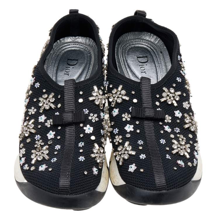 Pre Owned Dior Black Mesh Fusion Embellished Slip On Sneakers Size 38.5