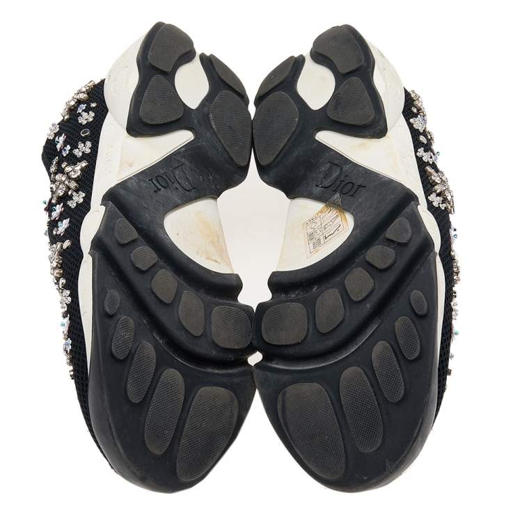 Pre Owned Dior Black Mesh Fusion Embellished Slip On Sneakers Size 38.5