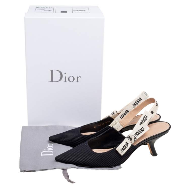 مملوكة مسبقًا Dior Black Technical Fabric and Ribbon J'adior Slingback Pumps Size 39.5