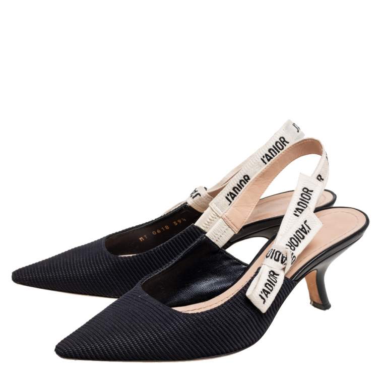 مملوكة مسبقًا Dior Black Technical Fabric and Ribbon J'adior Slingback Pumps Size 39.5