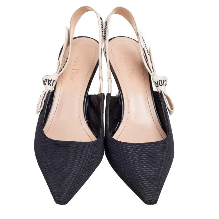 مملوكة مسبقًا Dior Black Technical Fabric and Ribbon J'adior Slingback Pumps Size 39.5